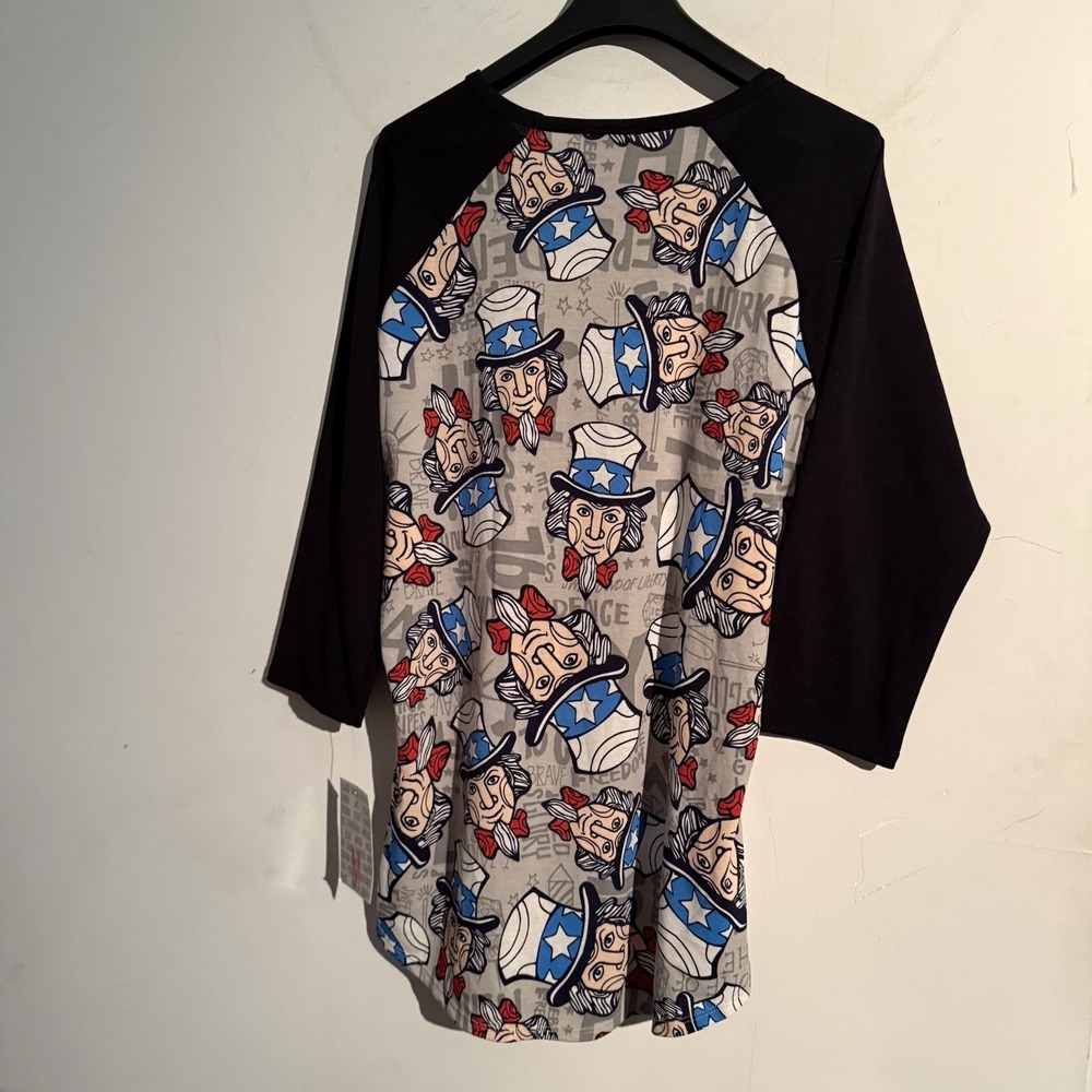 LuLaRoe Women's Black - Gray Uncle Sam Patriotic Print Randy Shirt Size Medium - Picture 6 of 6